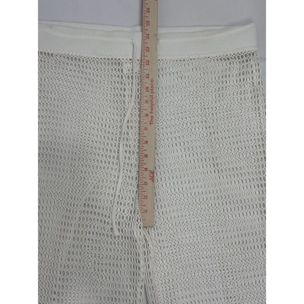 SHADE & SHORE Ivory Sheer Crochet Drawstring Cover-Up Flared Pants Size L